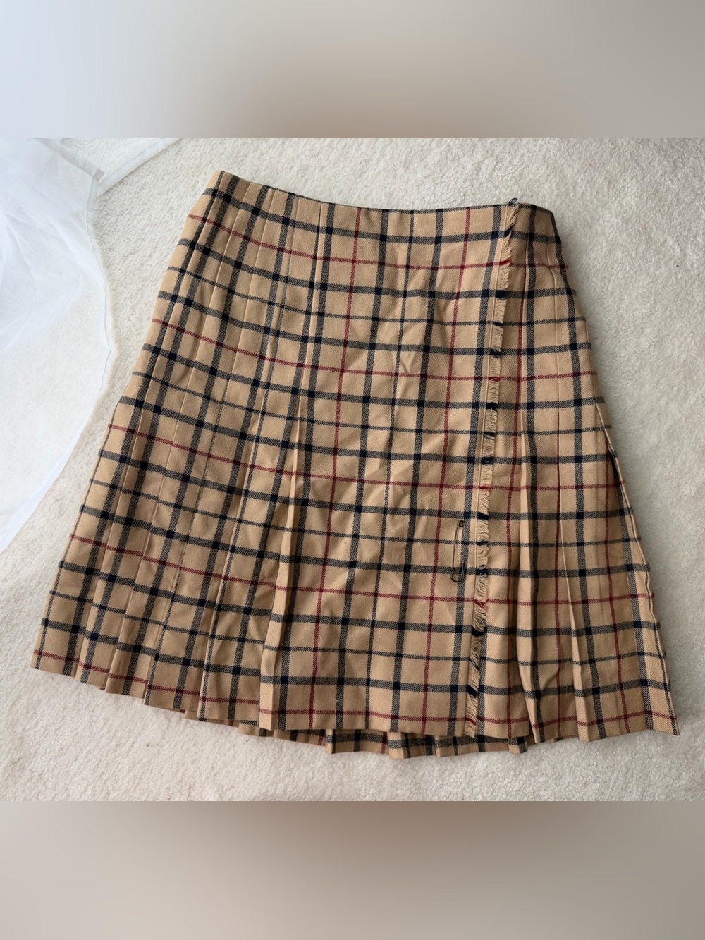 Brooks Brothers 100% Wool Plaid Pleated Mini Skirt in Beige